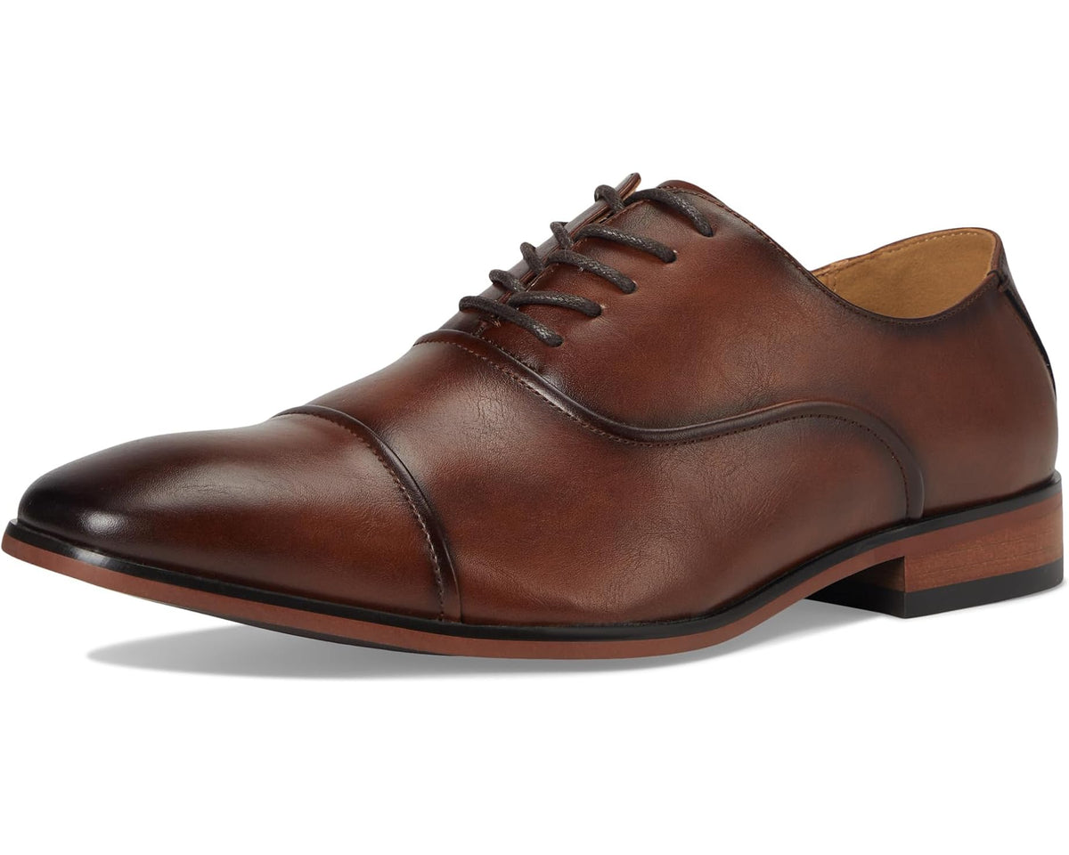 Tommy Hilfiger men's leather oxford shoes in cognac, lace-up with smooth cap toe