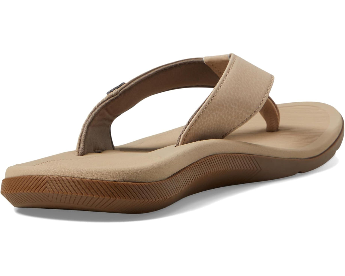 Beige sandals with wide heel strap and textured midsole
