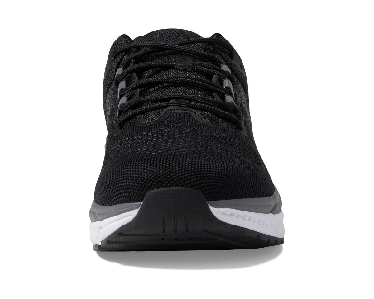 Men's black lace-up running shoe with rear pull tab and white midsole