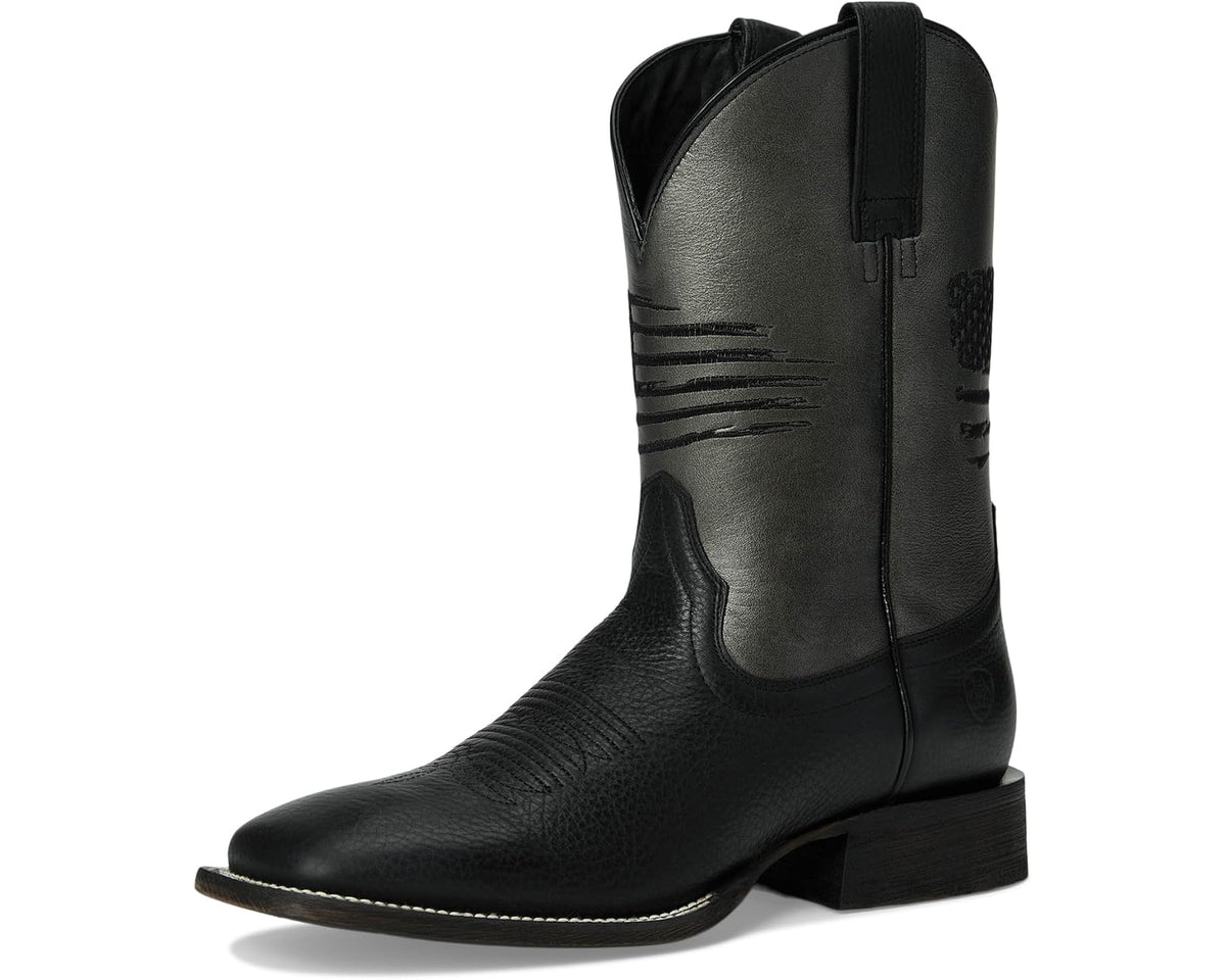Men's Ariat cowboy boots, black leather with western cut and embroidered side panel