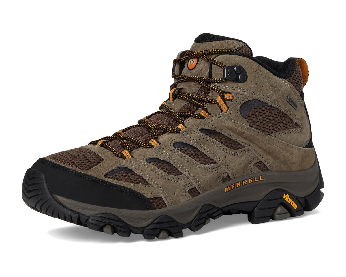 Men's mid-top hiking boot front 3/4 view with lace-up and textured panels