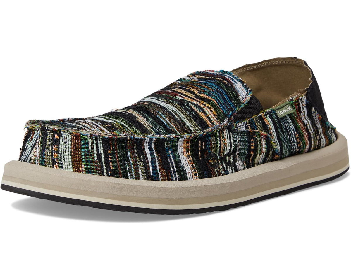 Sanuk Donny Jazz Multi slip-on shoes in multicolor striped textile with tan sole