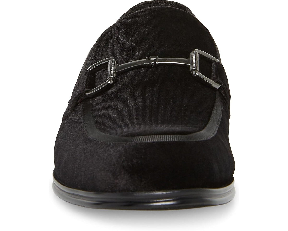 Men's Steve Madden Aahron loafer back view with silver buckle hardware