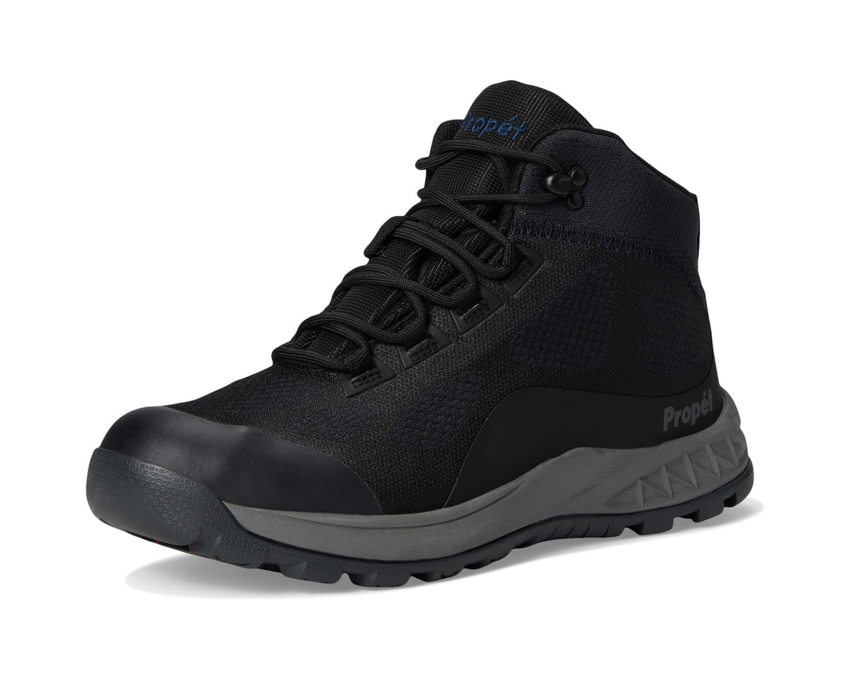 Men's black lace-up high-top boot with breathable textured pattern and grippy sole