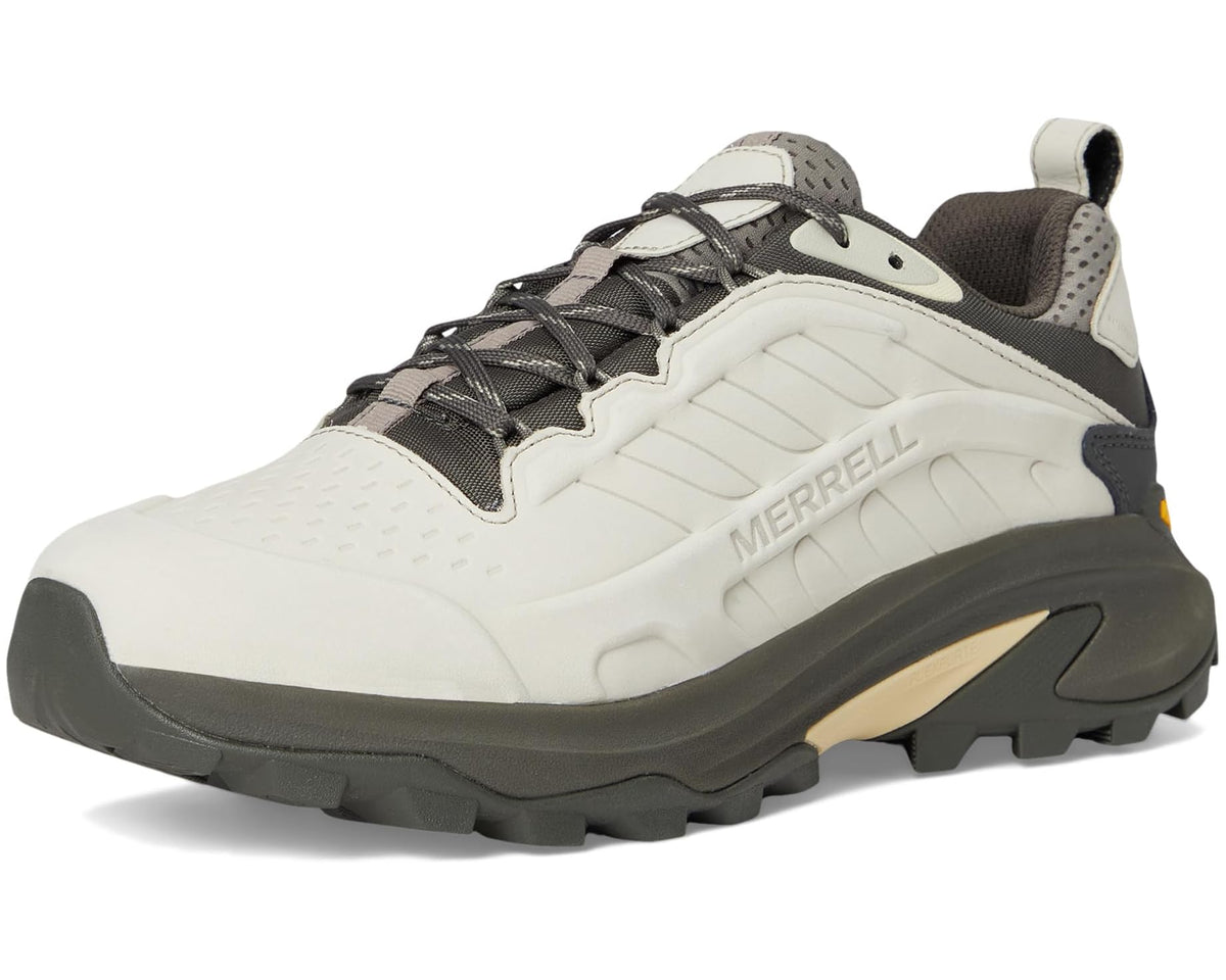 Men's waterproof hiking shoe in cream and dark gray, lace-up with cushioned midsole