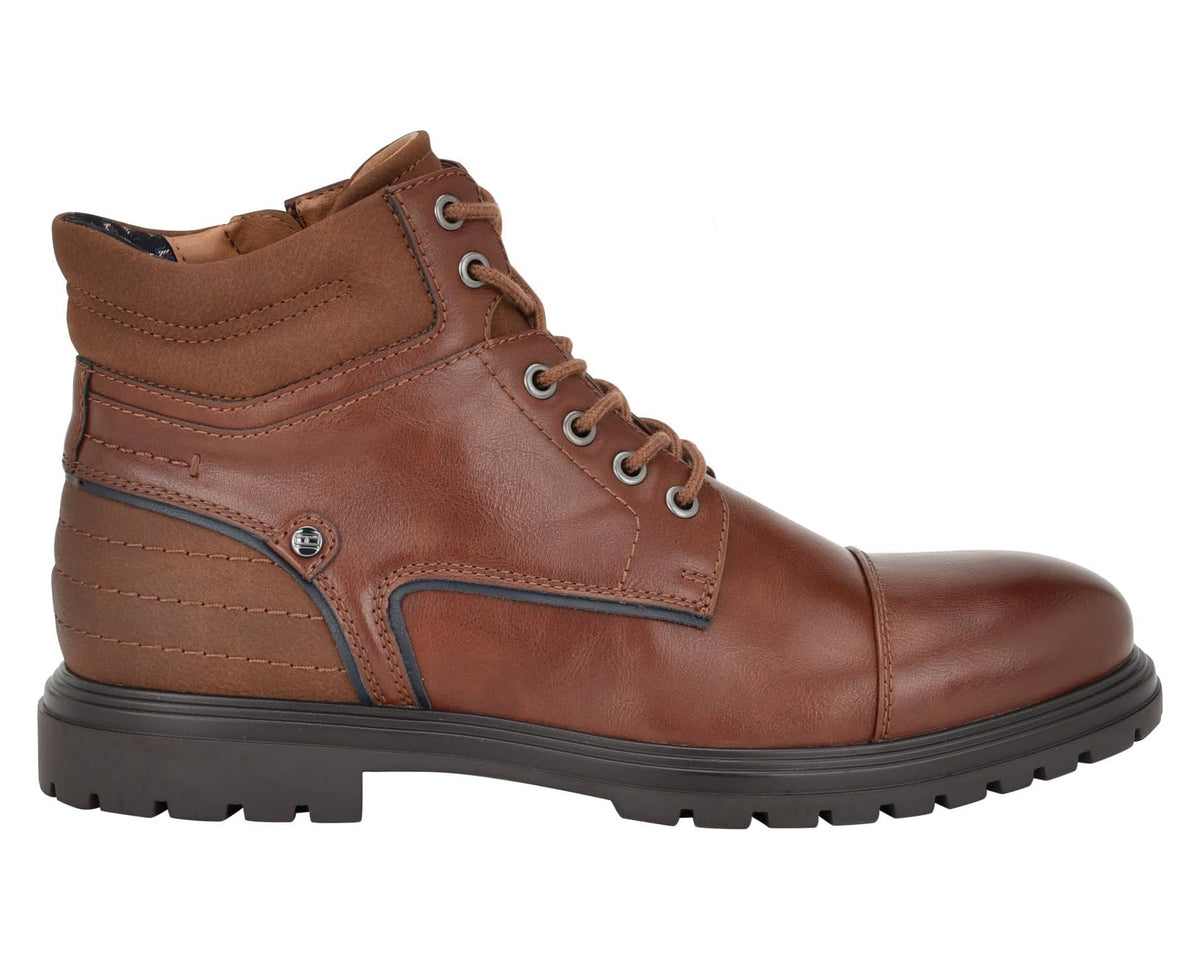 Men's Tommy Hilfiger Oregon cognac lace-up boot with contrasting blue side panel and logo