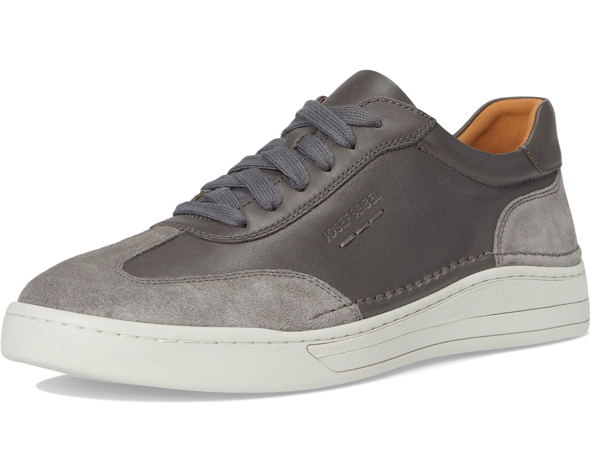 Men's Josef Seibel lace-up sneakers, side view in granite gray with white sole