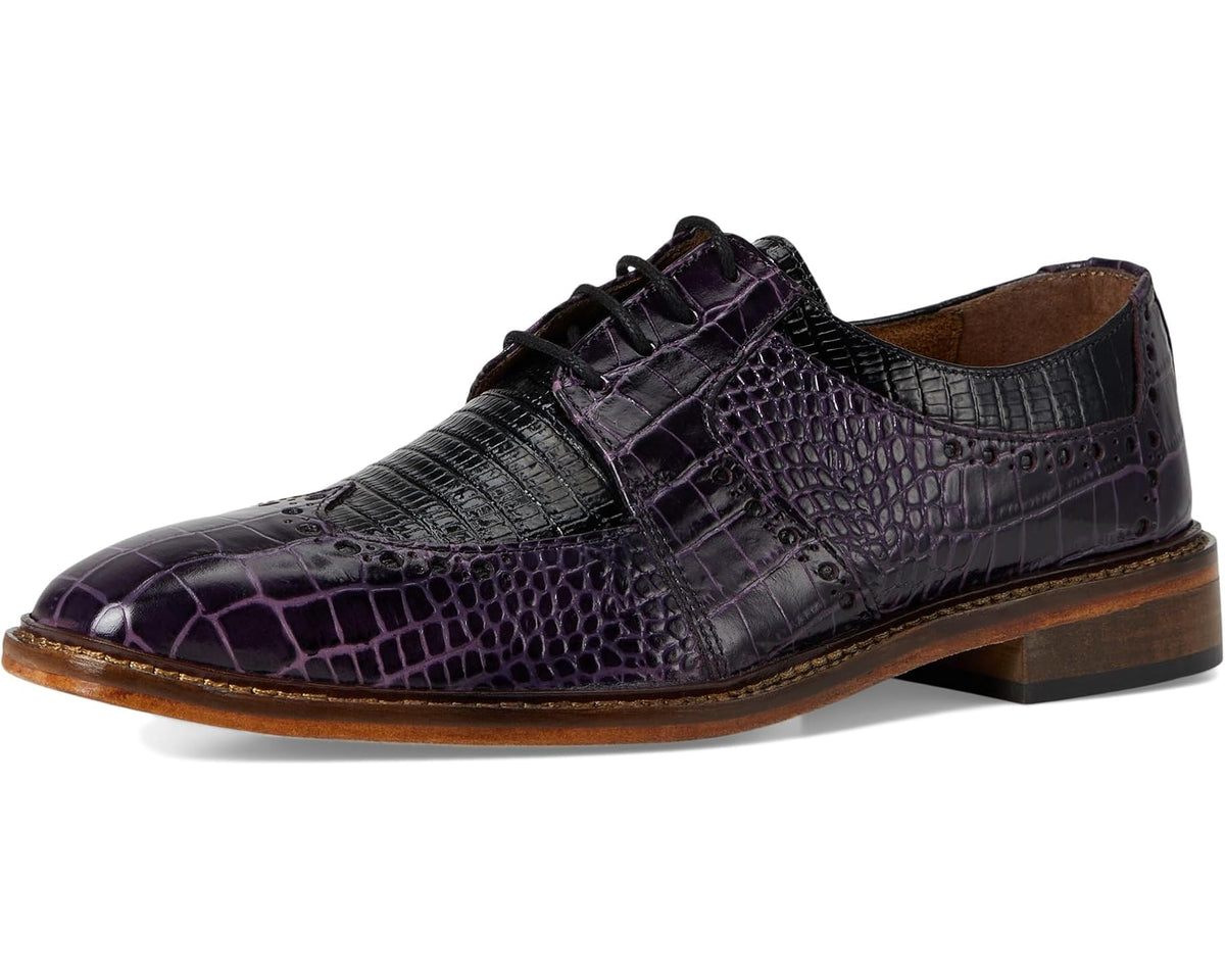 Men's Stacy Adams wingtip oxford lace-up, purple multi finish with brown leather sole