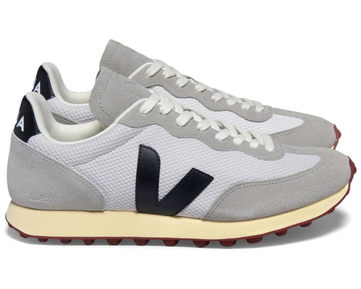 Men's VEJA Rio Branco sneakers with black V on white-gray upper and red outsole