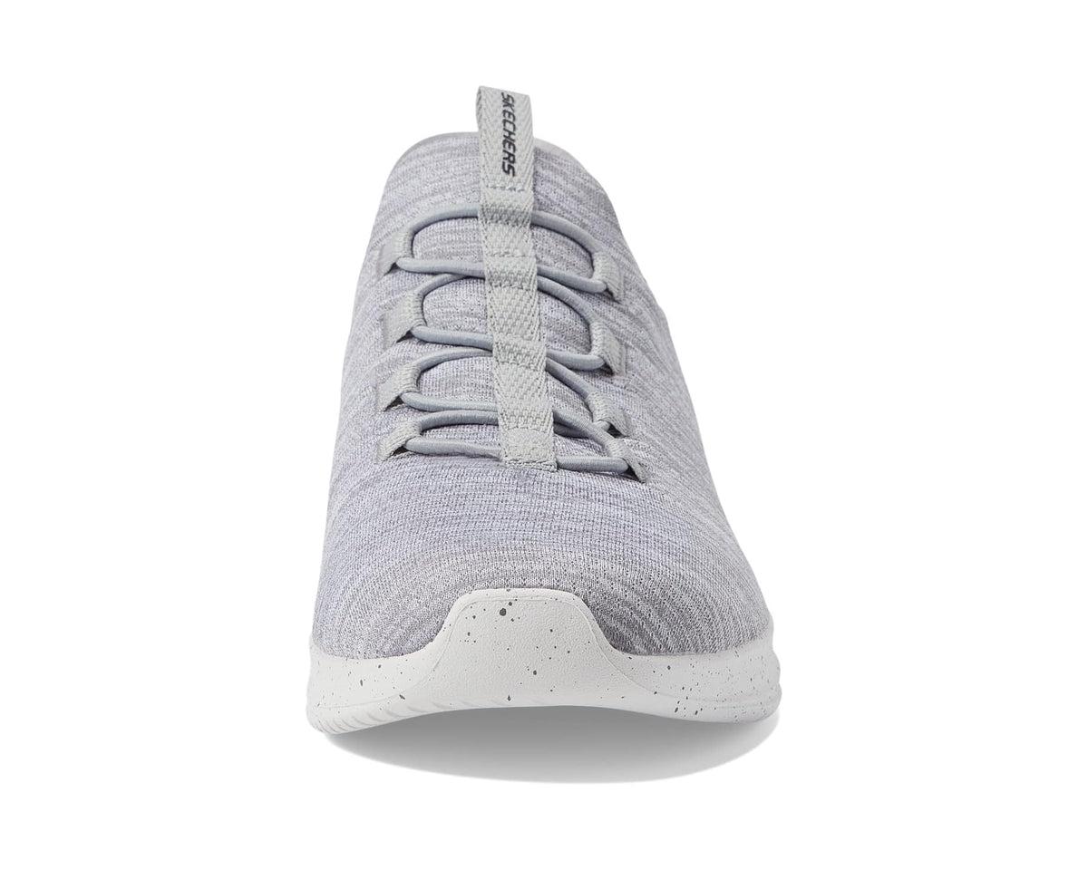 Men's Skechers gray knit slip-on sneakers, lace-up front and cushioned footbed