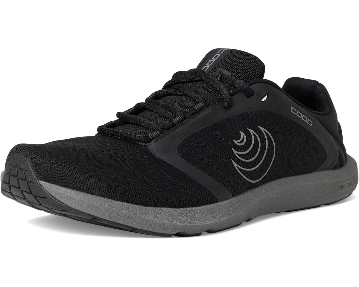 Black/charcoal men's running shoes with logo side panel and lace-up closure