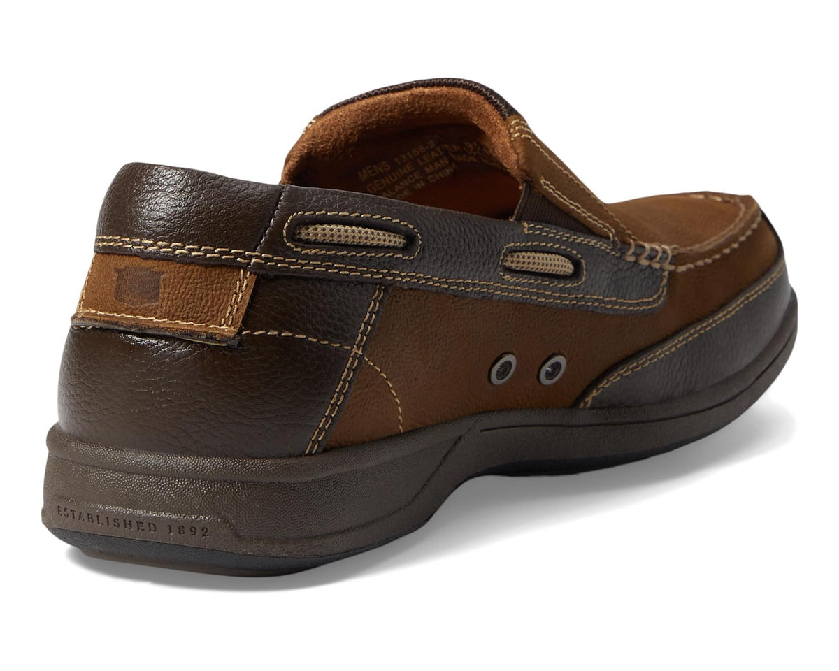 Stone leather slip-on moccasin heel with cushioned collar and stitching details