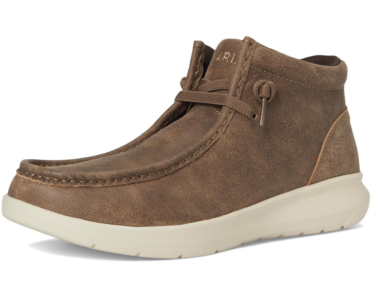 Men's Ariat Hilo brown suede chukka boot, lace-up front with low-profile white sole
