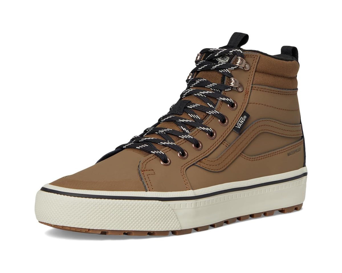 Unisex sepia high-top sneaker with black laces and marshmallow midsole, Vans side stripe