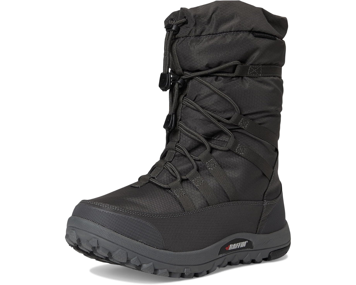 Charcoal men's snow boot with top lace system and padded ankle collar