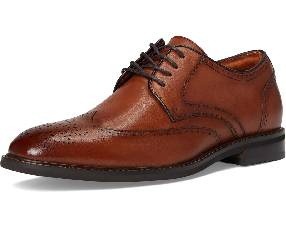 Stacy Adams men's brandy wingtip lace-up dress shoes with brogue stitching and black laces