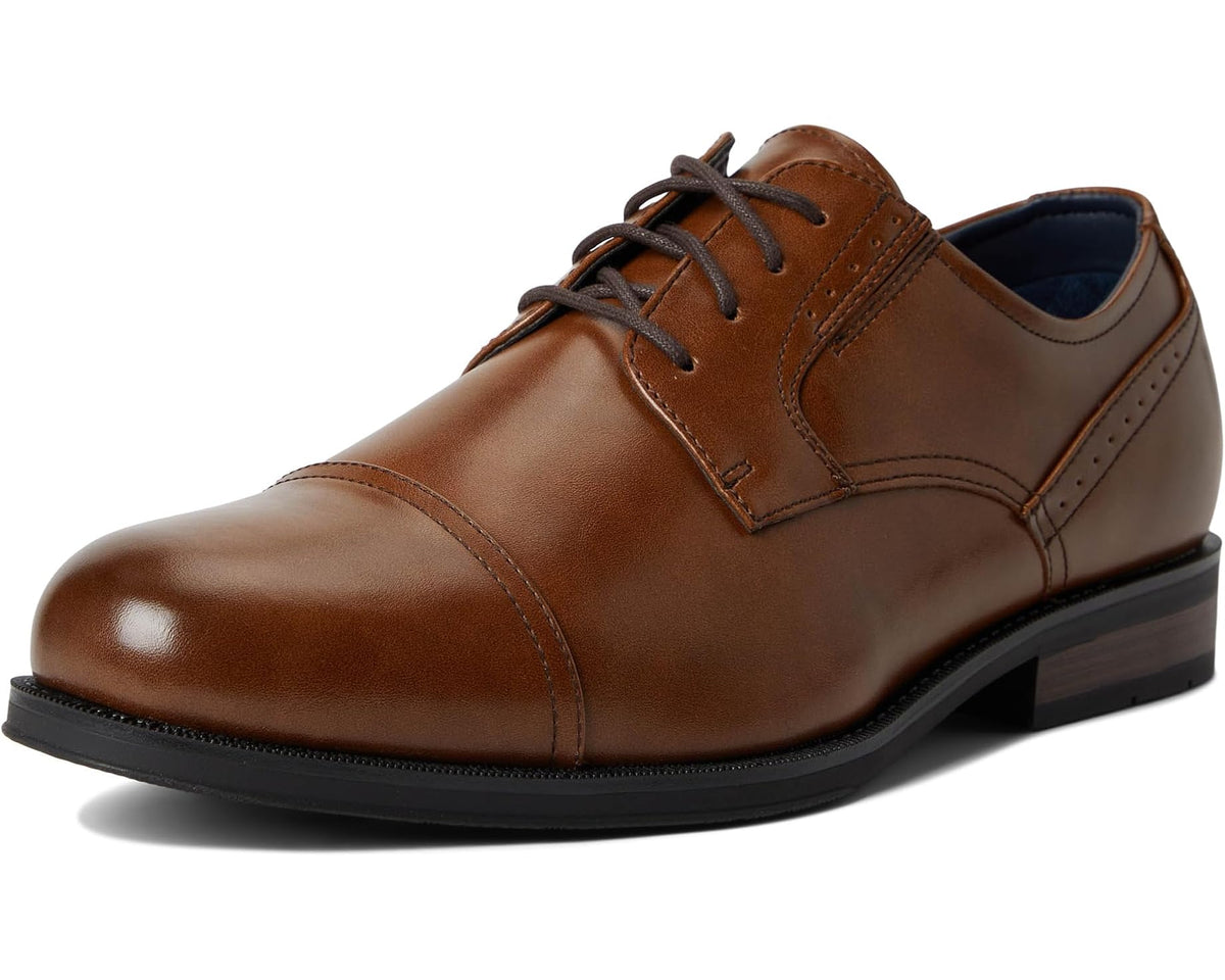 Men's cognac brown leather lace-up oxford shoes with cap-toe styling