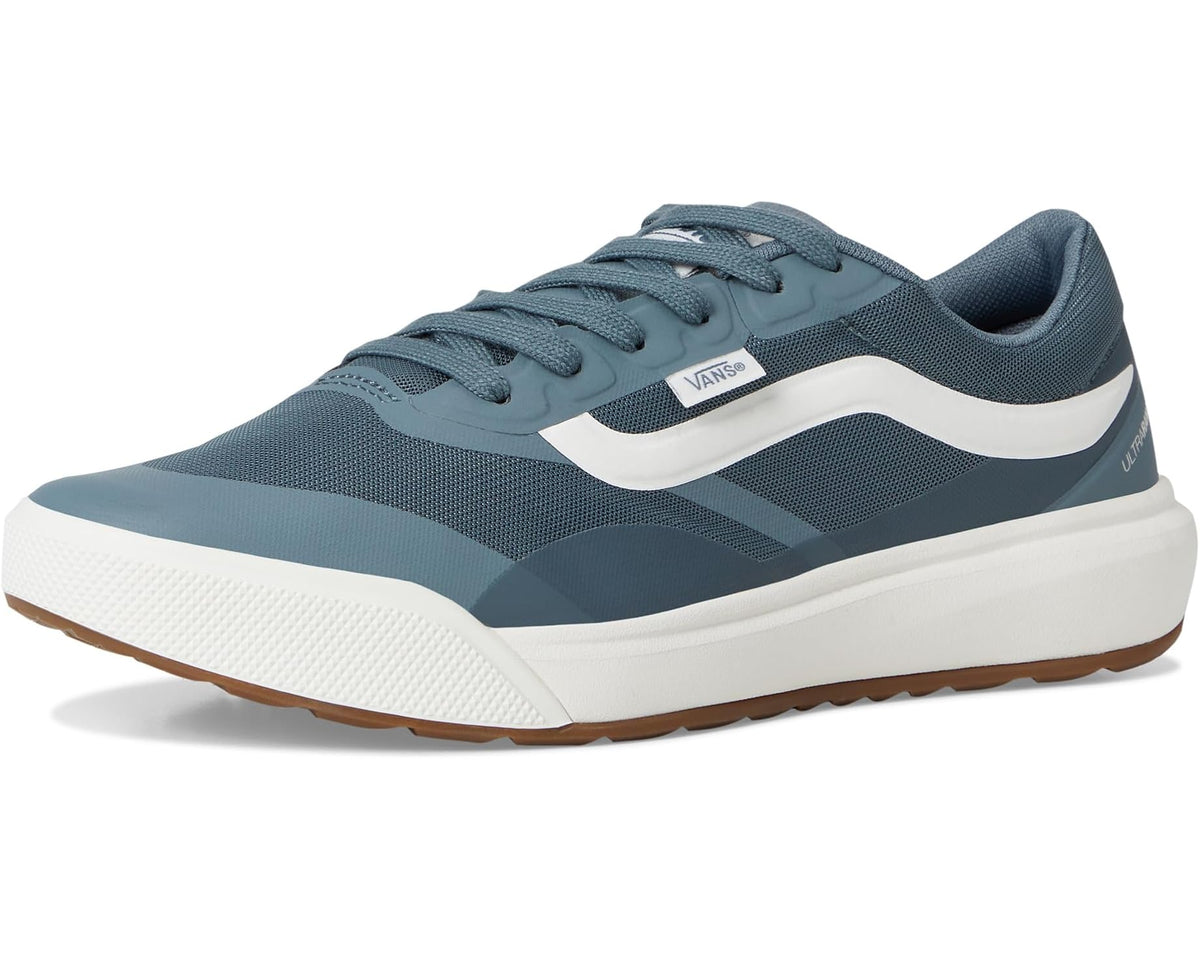 Unisex blue low-top lace-up sneakers with white side swoosh and brown outsole