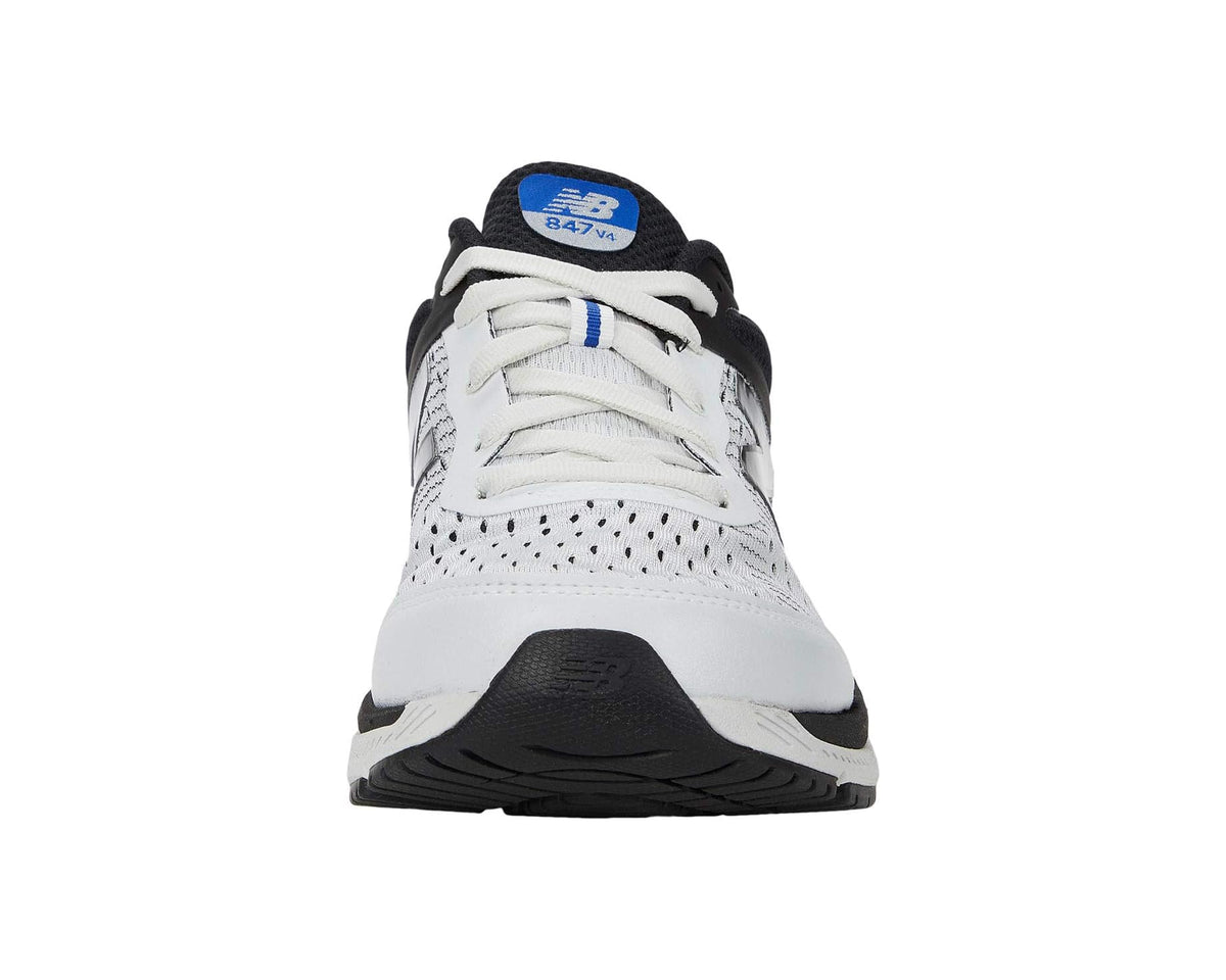 Men's New Balance 847v4 running shoes—front view with white upper and black toe cap