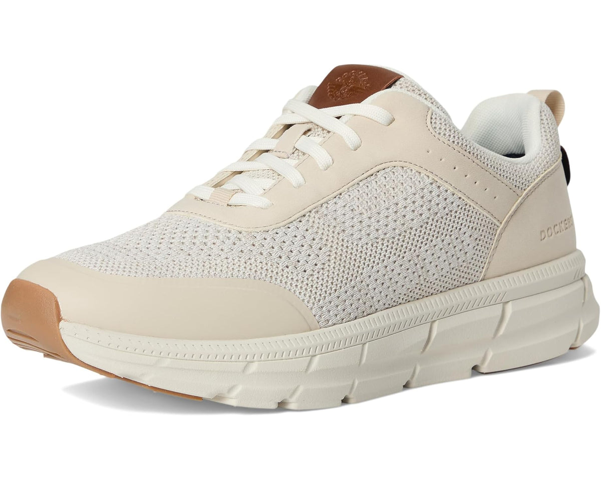 Off-white Dockers lace-up sneakers with brown heel accents and cushioned sole