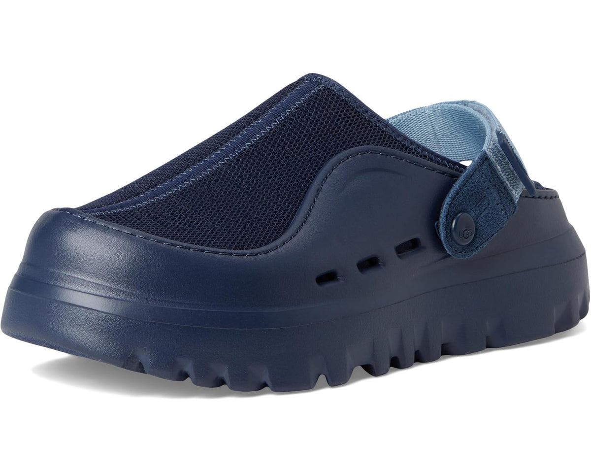 Men's UGG Peakmod slip-on shoes, dark navy knit with light blue pull tab
