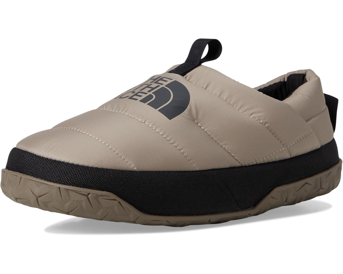 Men's The North Face Nuptse mule front view with black collar and brown textured sole
