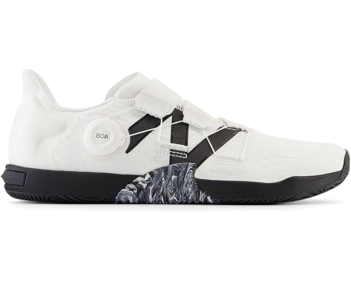 White New Balance Minimus TR BOA training shoe with BOA dial, black sole, gray side panel