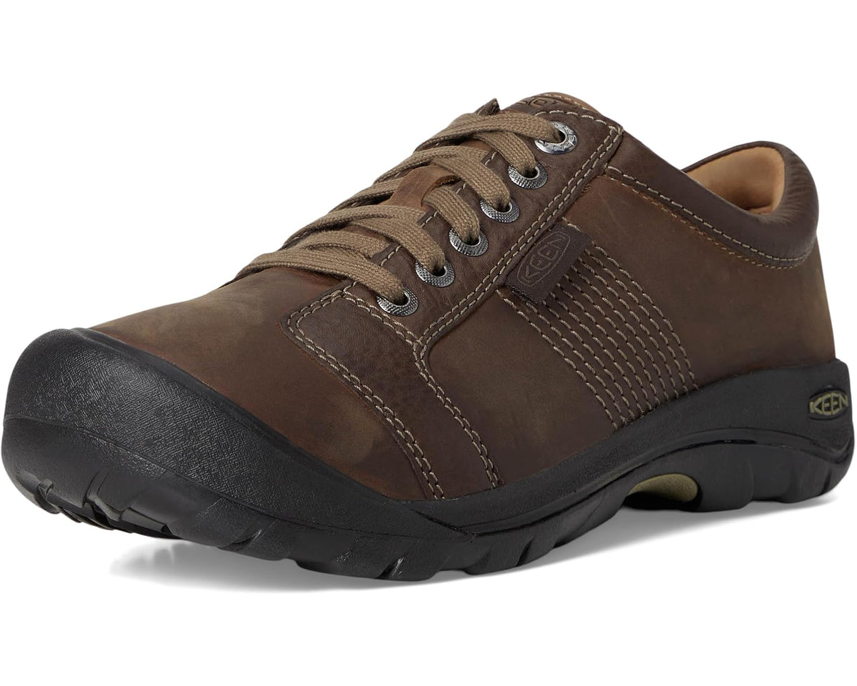 KEEN Austin men's casual shoes, front three-quarter view with brown laces and toe stitching
