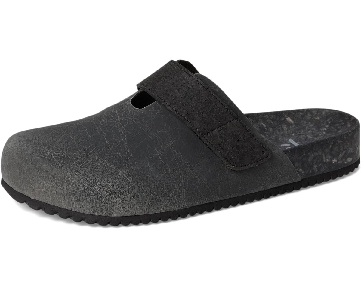Unisex dark gray slip-on clogs with strap and contoured toe opening