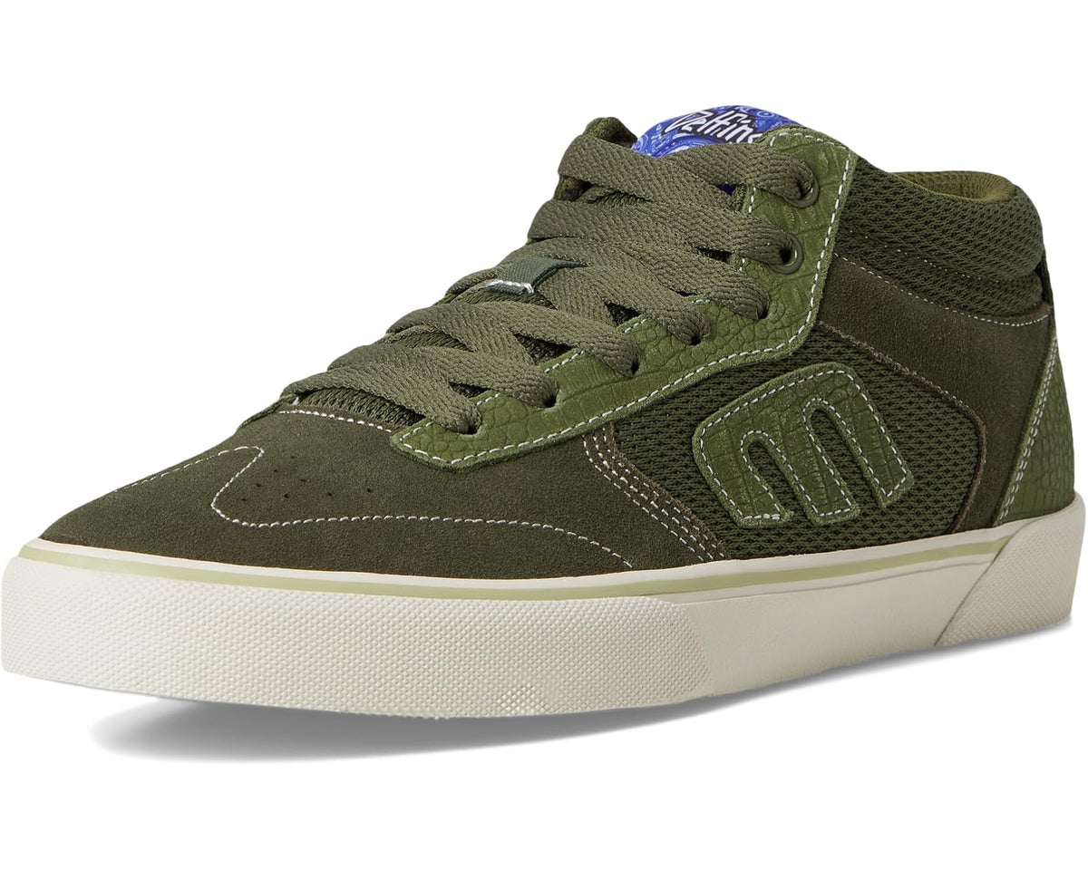 Men's etnies Windrow mid-top vulc sneakers in olive green, white rubber sole