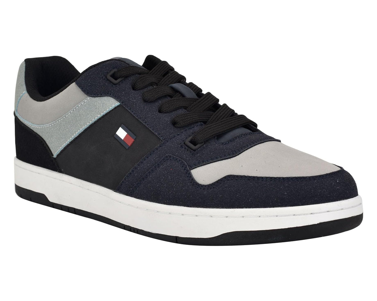 Men's Tommy Hilfiger Trane sneakers 3/4 view, navy upper with lace-up eyelets