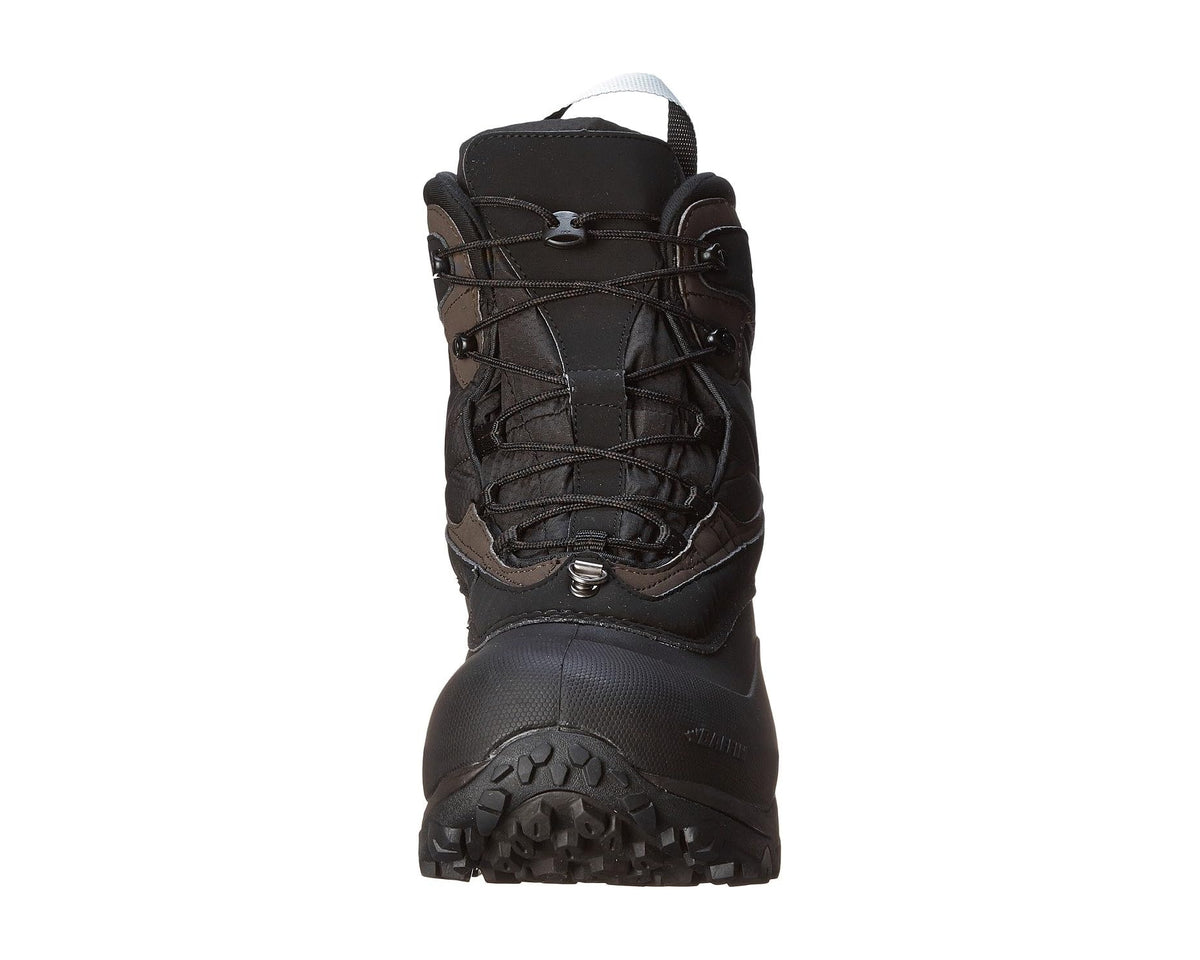 Back view of men's lace-up winter boot with rugged tread outsole, dark black