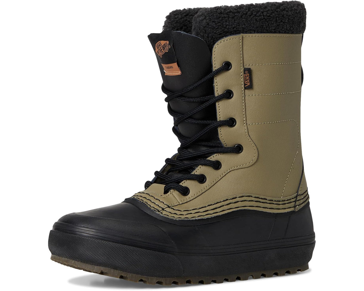 Unisex waterproof winter boots, bay leaf upper with black lace-up and rugged tread sole