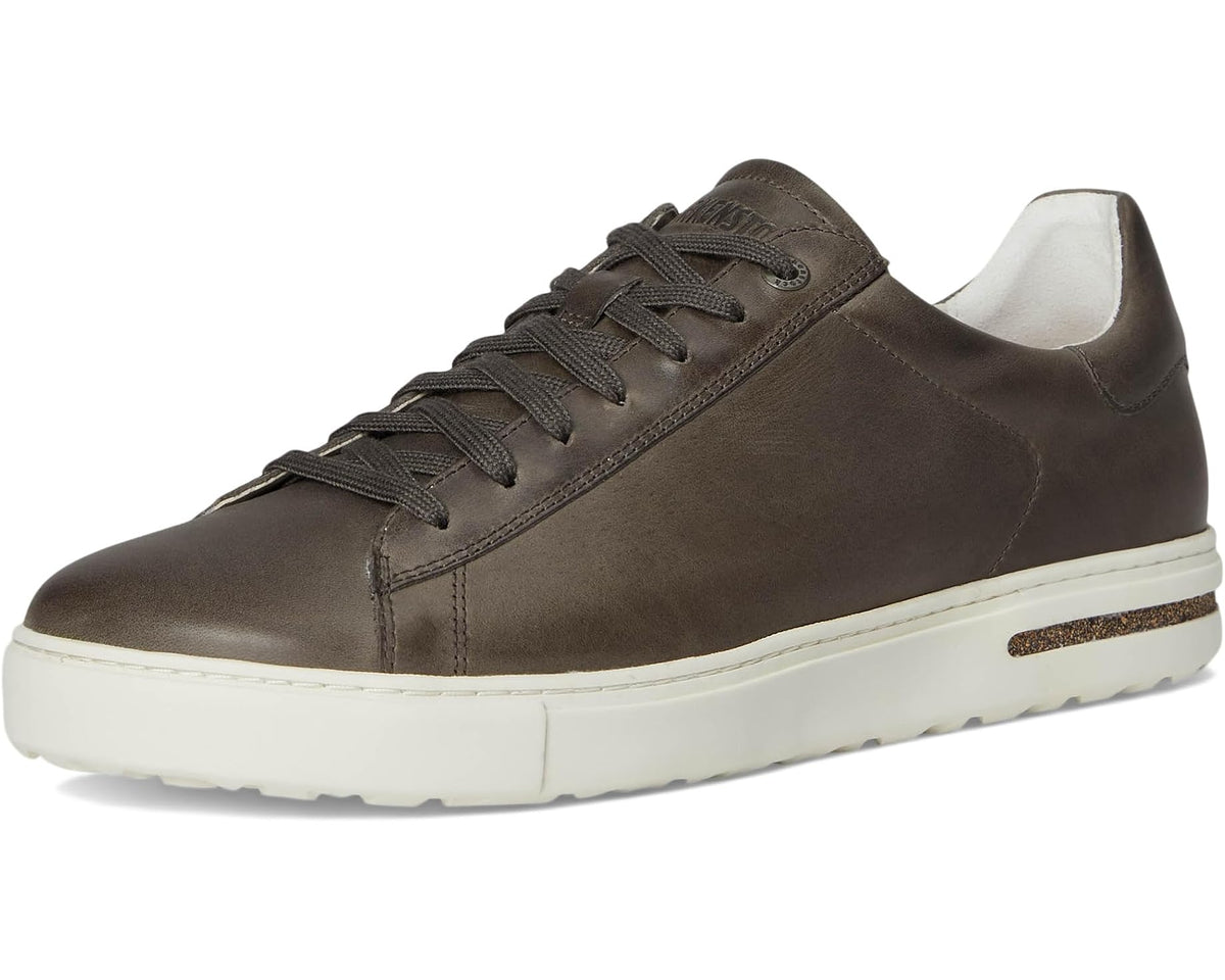 Leather lace-up sneaker in dark brown with white sole and side stitching