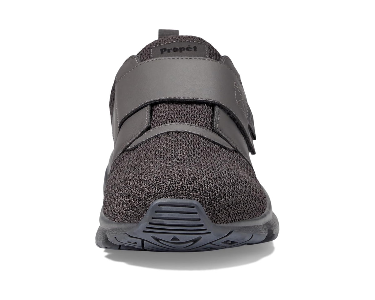 Propet stability strap sneaker rear view, back strap detail and grippy rubber sole
