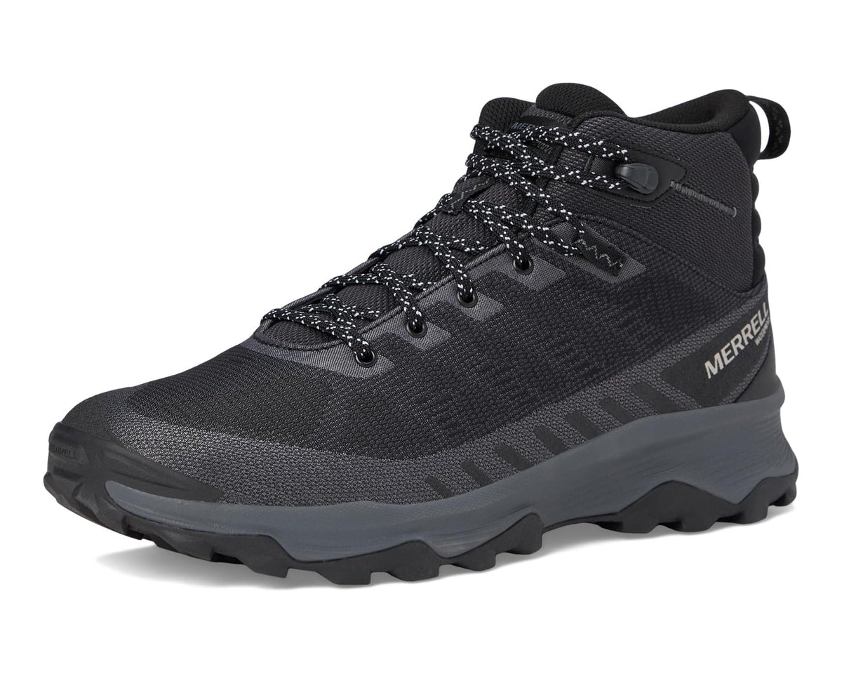 Men's Merrell Speed Eco mid waterproof boots, black front side profile