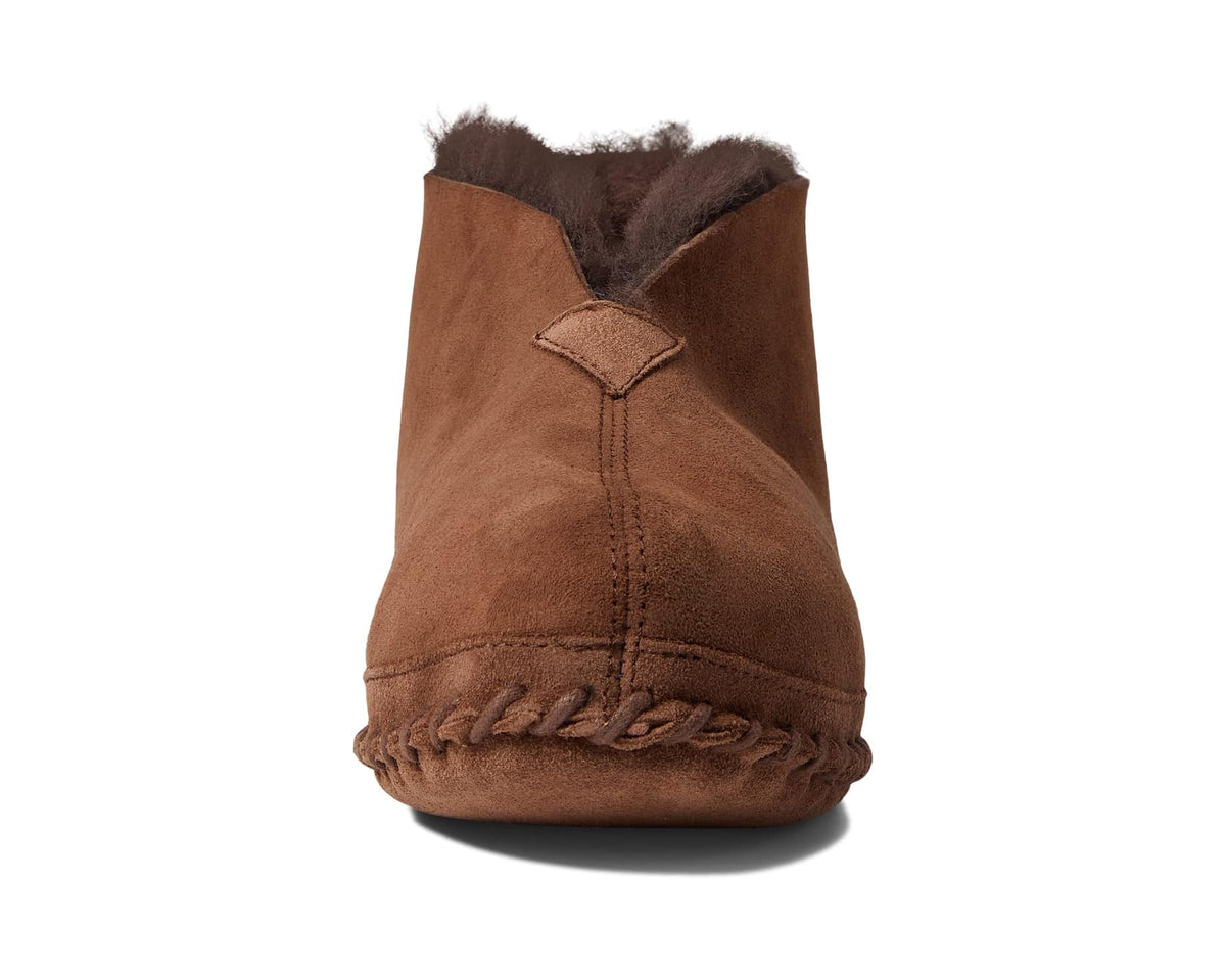 Chocolate brown ankle slipper with diamond vent detail and faux fur collar
