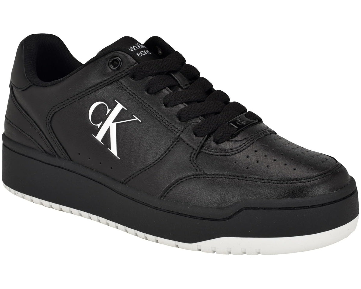 Men's black sneakers with CK logo, perforated toe, and lace-up design