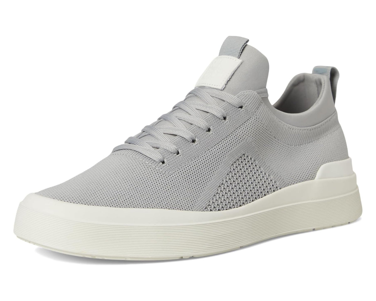 Men's light grey low-profile knit sneaker with lace-up and off-white sole