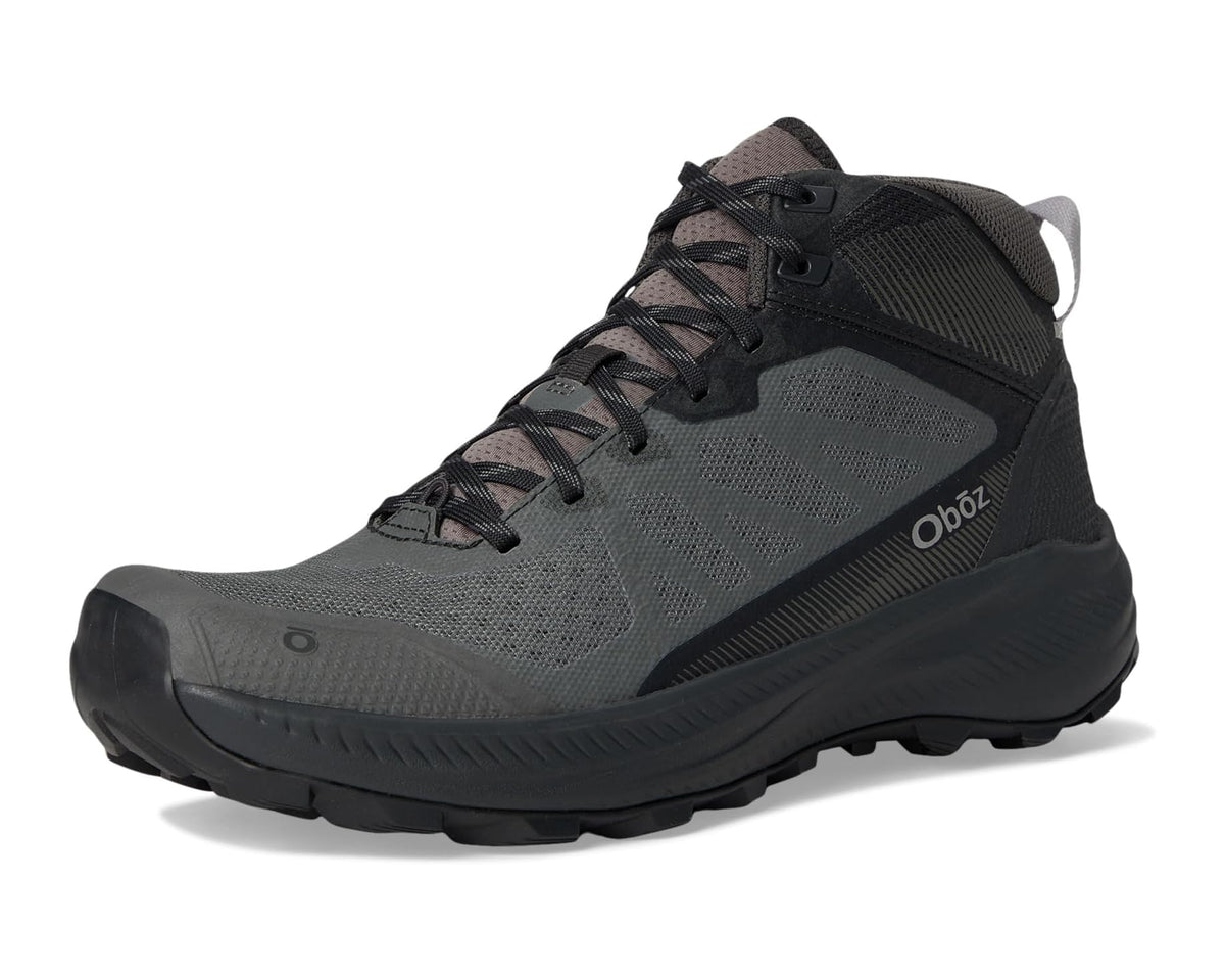Men's mid hiking boot in charcoal gray, lace-up with black rubber toe cap
