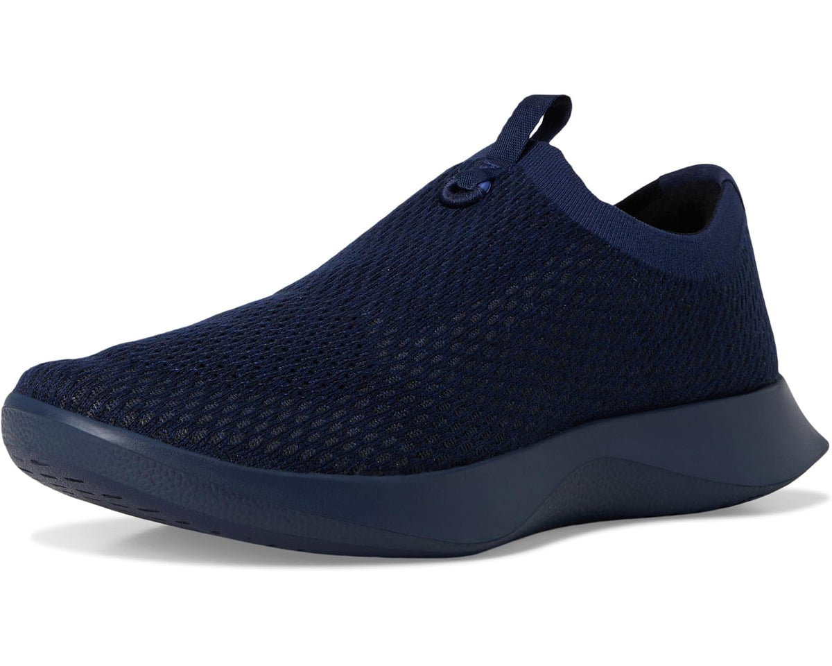 Deep navy knit slip-on sneaker with elastic throat and rubber sole