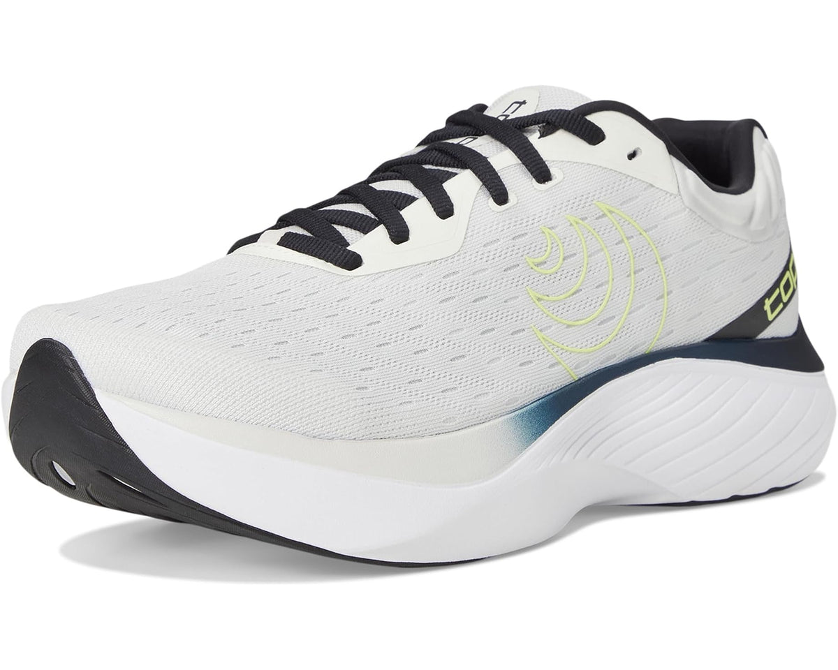 Men's bone and black lace-up running shoe with curved cushioning and traction