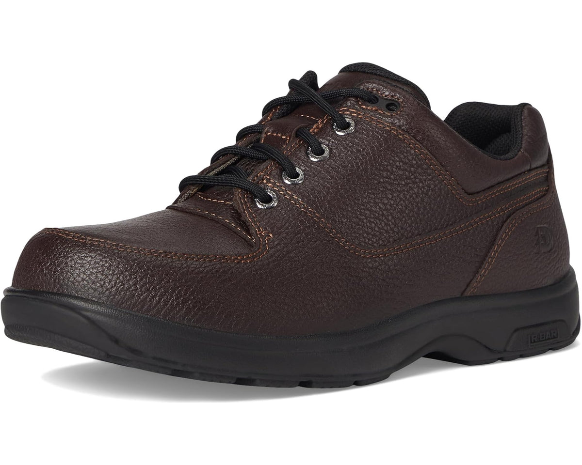 Men's waterproof leather lace-up oxford shoe with dark brown textured upper and black outsole