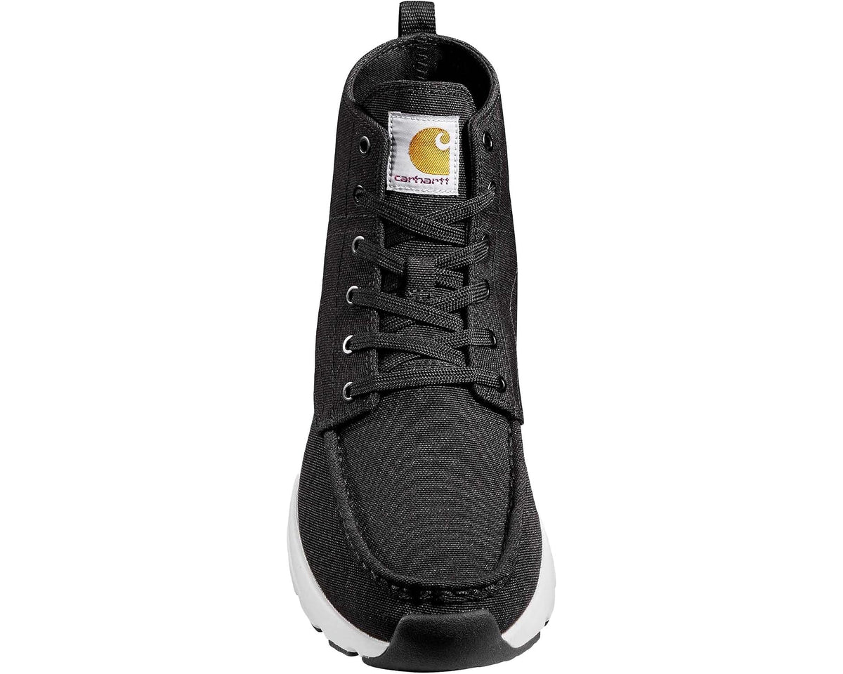 Black canvas chukka boot back view with lace-up and Carhartt heel patch