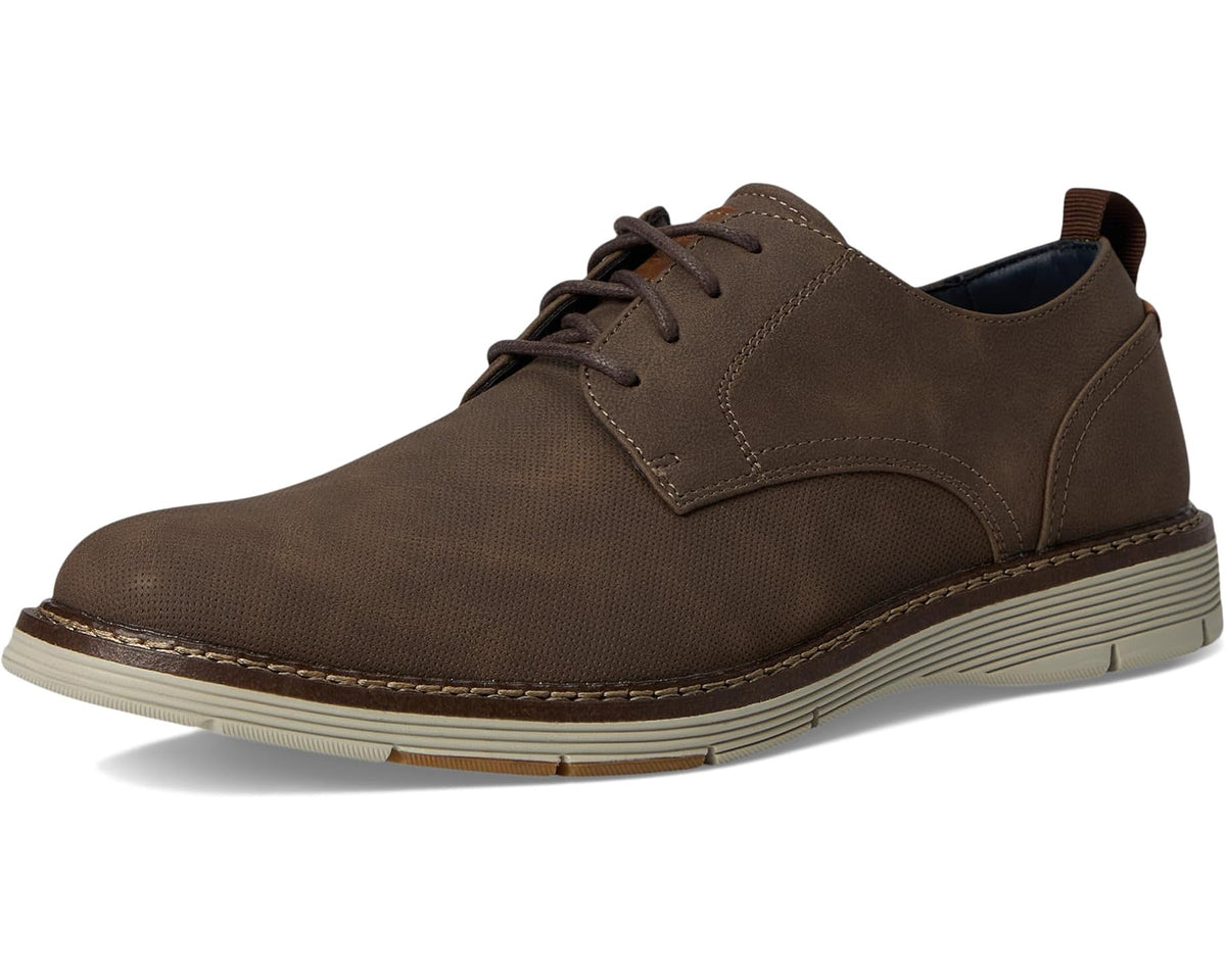Brown lace-up casual shoes with front lace panel and striped outsole