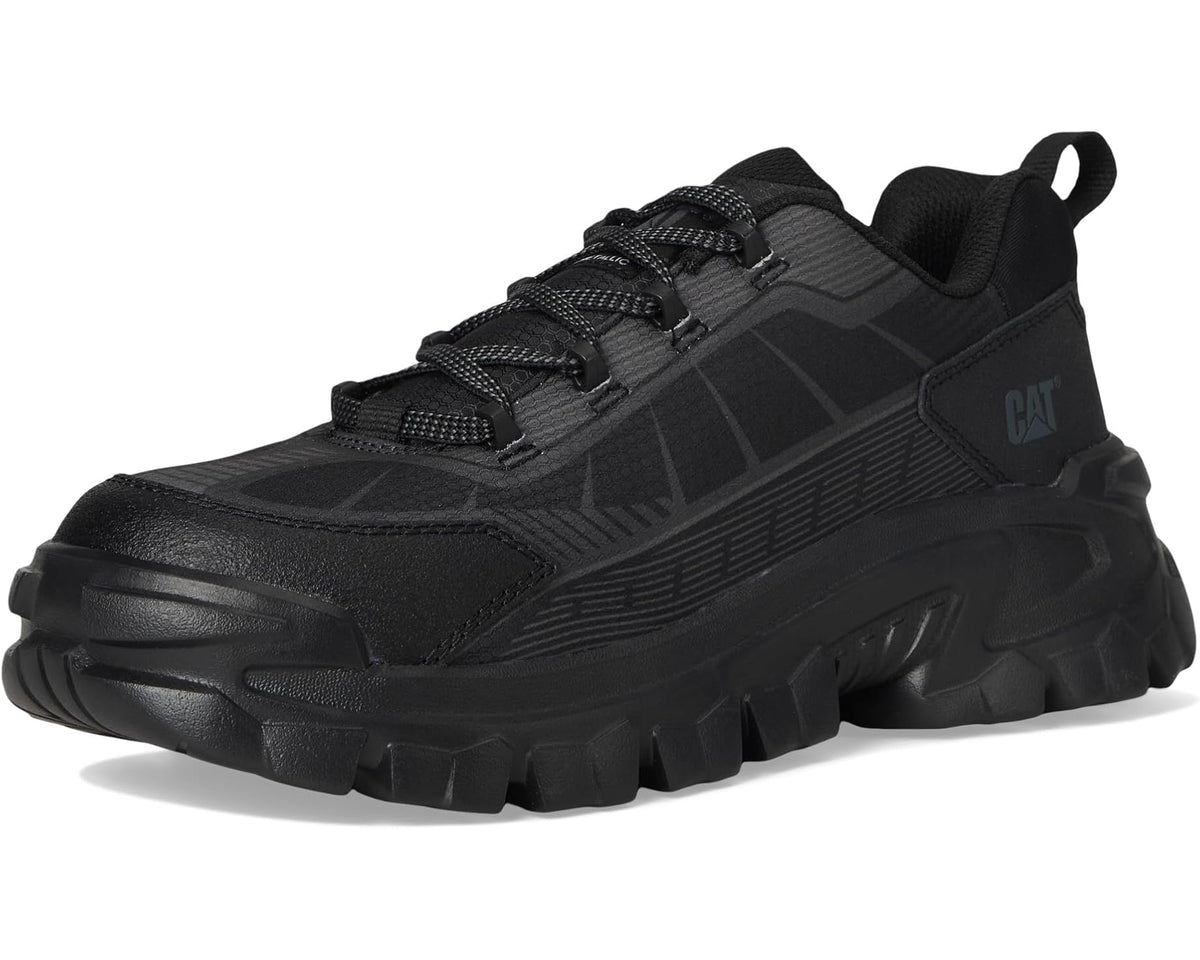 Men's Caterpillar Invader Sport low mesh sneakers in black, front view with chunky outsole