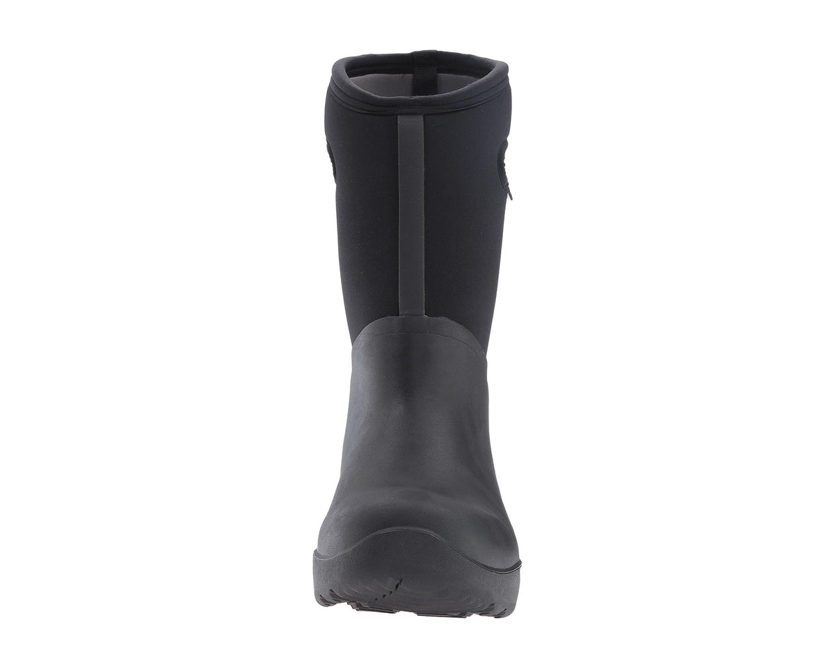 Black tall boot heel and back shaft with wide pull-on opening