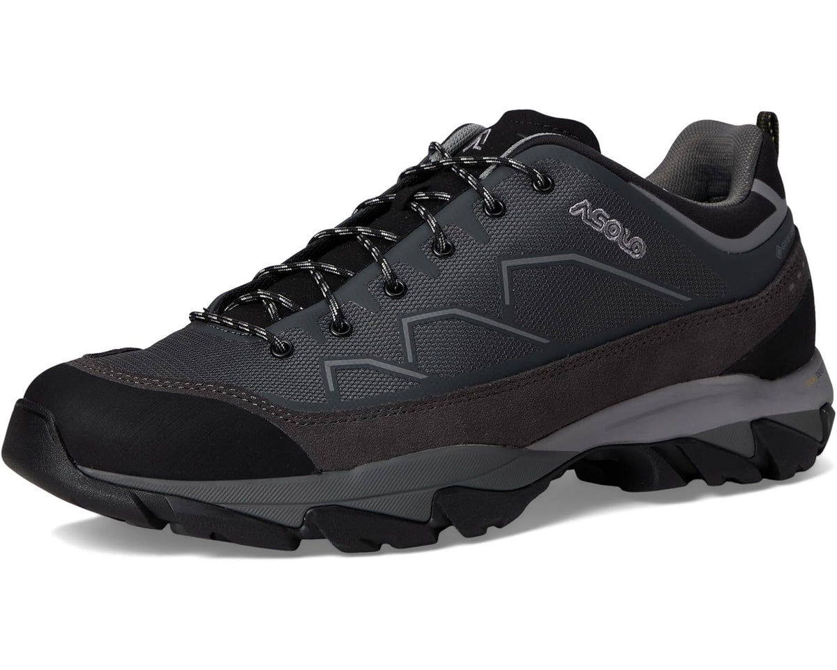 Men's graphite and black lace-up trail shoe with rugged rubber outsole
