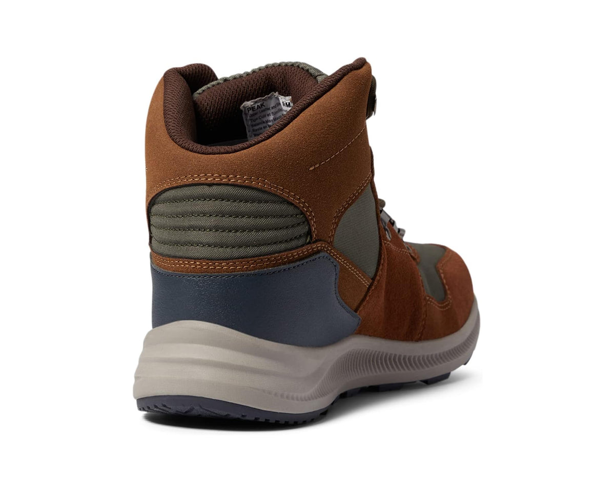 Men's Deer Stags Peak boot heel and rear view, chestnut leather with cushioned collar