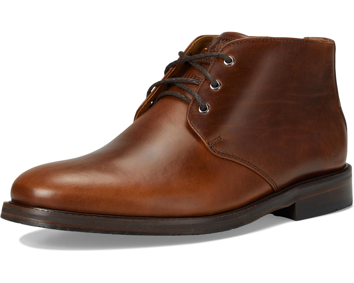 Men's Martin Dingman chukka boot front three-quarter view, cigar brown leather.